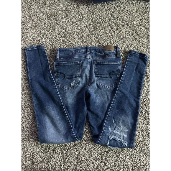 American Eagle  super stretch jeggings size 0 distressed Skinny Leg Medium Wash - Picture 12 of 13